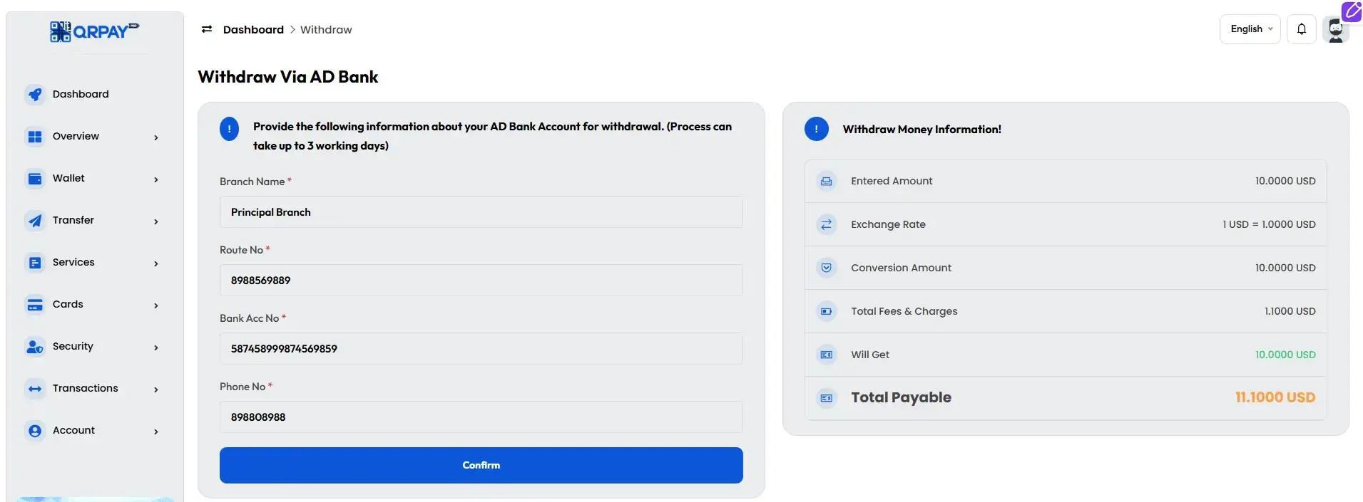 withdraw money info